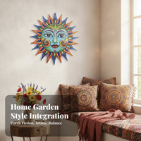 Multicolor 3D Design Sun Face Wall Art Round Metal Wall Decor
