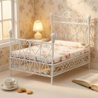 Metal Dollhouse Bed with Mattress Vintage Style Furniture Realistic for Diorama