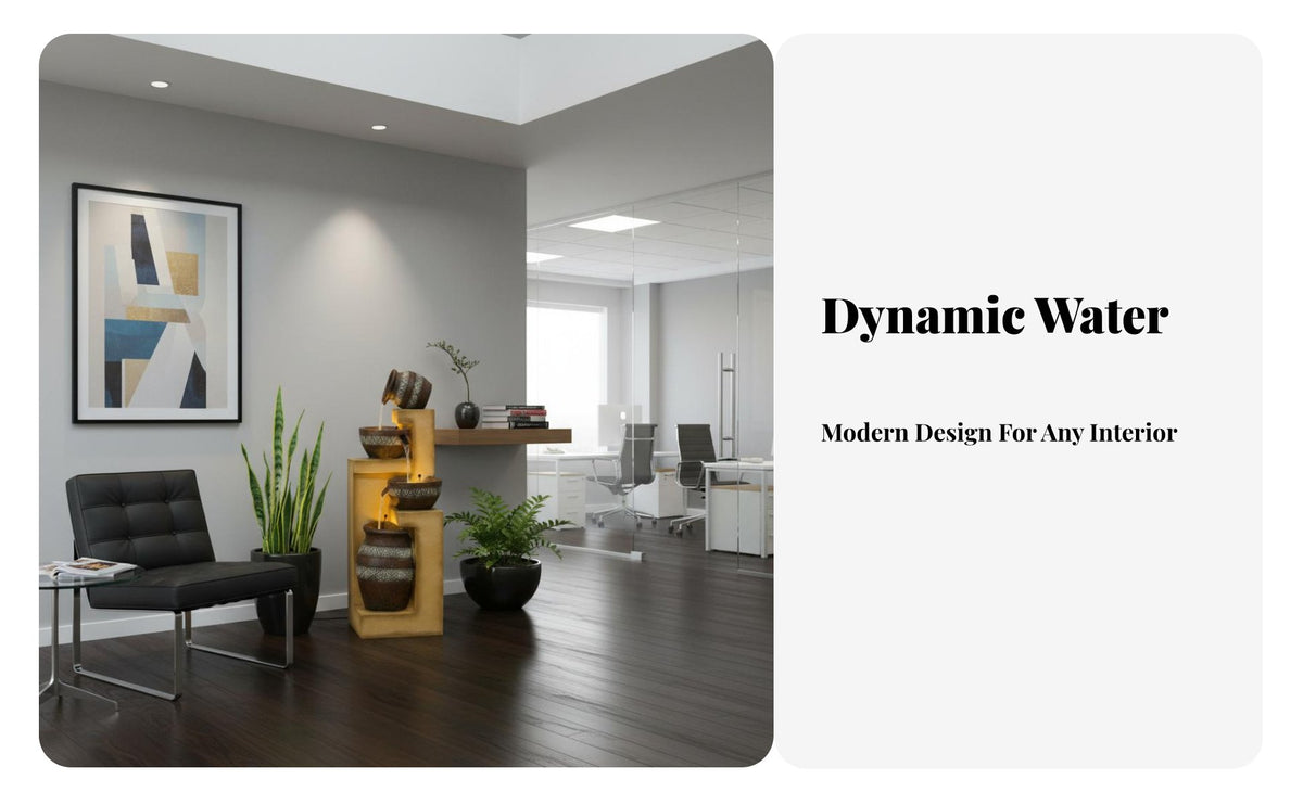 Modern Design Floor Water Fountain Easy Installation Cascading Water Fountain Long-Lasting Resin Freestanding Waterfall Feature All-Weather Use for Living Room, Office, Entryway