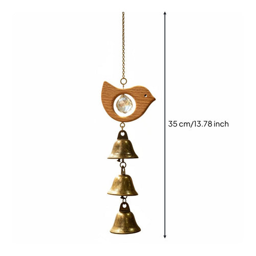 2 Pieces Wood Crystal Bell Ornament Gift Idea Wooden Bird Wind Chime Sun Catcher