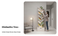 Tree-Shaped Book Rack Narrow Outline Shelving Unit Space-Saving Sturdy Construction for Apartment Dwellers, Kids, Dorm Room