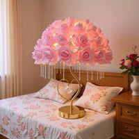 Decorative Rose Lamp with Crystal Beads Ambient Rose Lamp Gold-Tone Corded for Girls, Vanity