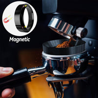 Stainless Steel Coffee Tamper with Adjustable Calibration and Magnetic Dosing Ring Kit