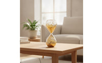Shimmering Hourglass with Gold Glitter Elegant Decorative Hourglass Clear Tabletop Accent Aesthetic for Home Decorators, Minimalists, Living Room, Office, Study, Bedroom