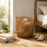 2 Pieces Large Laundry Basket Handles Rattan Clothes Basket Breathable