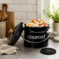 Round Compost Pail Charcoal Filter Metal Compost Pail Rust-Resistant