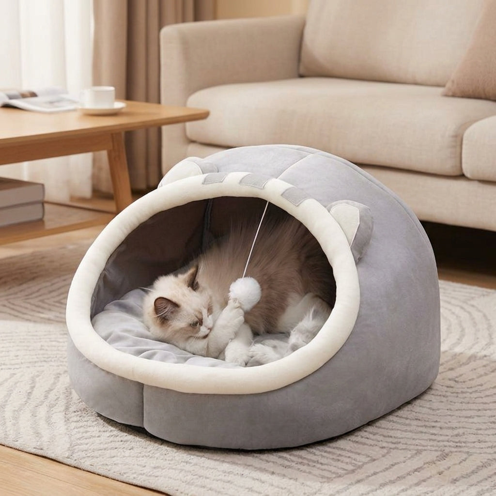 Cat Bed Fluffy Winter Warm Up to 5kg Senior Cat Compatible Gray M Size