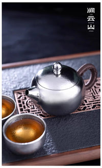 Pure Titanium Xishi Teapot Set with Travel Case, Light Luxury Retro Style