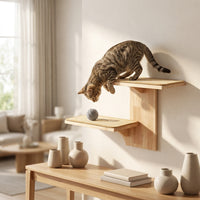 Cat Shelves Wall-Mounted Solid Wood Climbing Frame with Sisal Mat, 2-Step Perch and Playground for Indoor Kittens Sleeping or Playing 134 characters