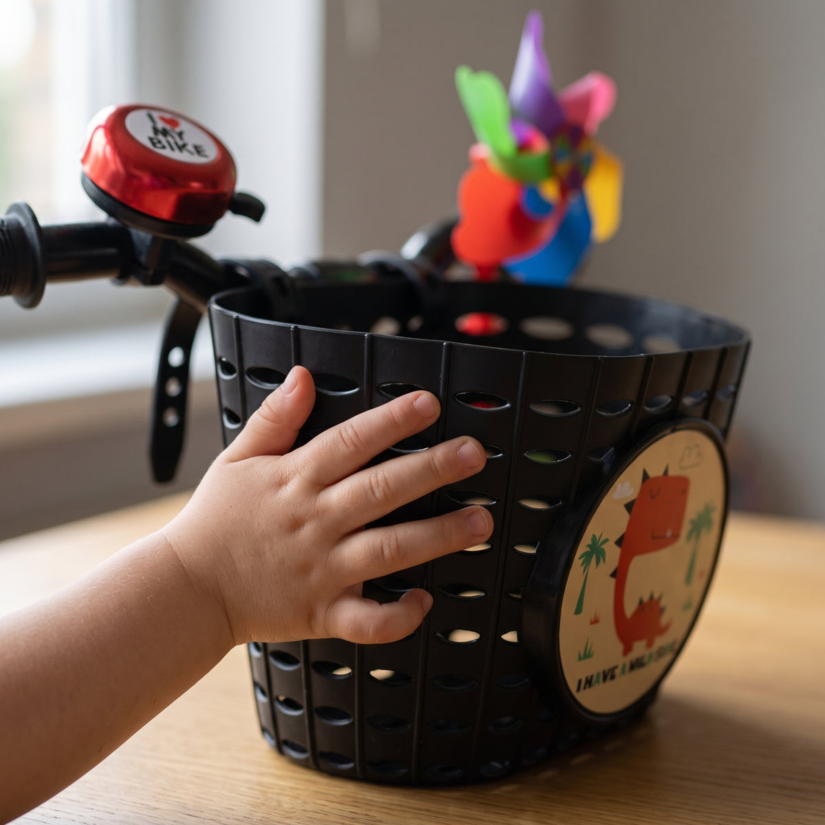 Kids' Bicycle Basket with Pinwheel and Bell for Balance Bikes & Mountain Bikes