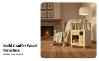 Solid Wood Construction Cat Climbing Frame Spacious Perch Wooden Cat Tree Stable and Sturdy Sisal Scratching Post Structure Easy Assembly for Apartment Dwellers, Kitten Owners, Small Areas, Indoors, Living Room, Bedroom