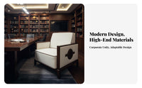 Wooden Frame Fabric Armchair Modern Chinese aesthetic Single Sofa Padded Armrests dense Foam seat pad for Hotel Lobby, Bedroom