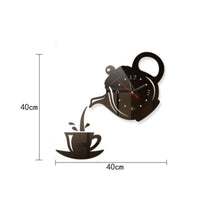 Decorative Acrylic Wall Timepiece Tea Pot and Cup Pattern Noiseless Wall