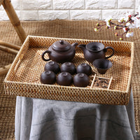 Handwoven Plastic Rattan-Style Tray for Tea and Storage