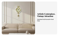 Vintage Brass Clock Quiet Mechanism 3D Decorative Clock Non-Ticking Home Decor for Living Room, Entryway, Office