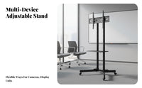 Mobile TV Stand Heavy Duty Rolling TV Cart with Wheels 360-degree Rotation Casters Adjustable Viewing Portable Presentation Stand Steel Frame Suitable for Businesses Office Exhibitors Conference Room