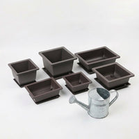 Square Black Plant Pot and Flower Pots Set with Matching Plant Trays, Seedling Pots for Indoor Use or Outdoor Garden