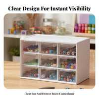 Large Capacity Transparent Bead Organizer Space-Saving 9-Drawer Storage Box Multipurpose for Crafters, Makeup Users, Desktop, Desk, Bedroom
