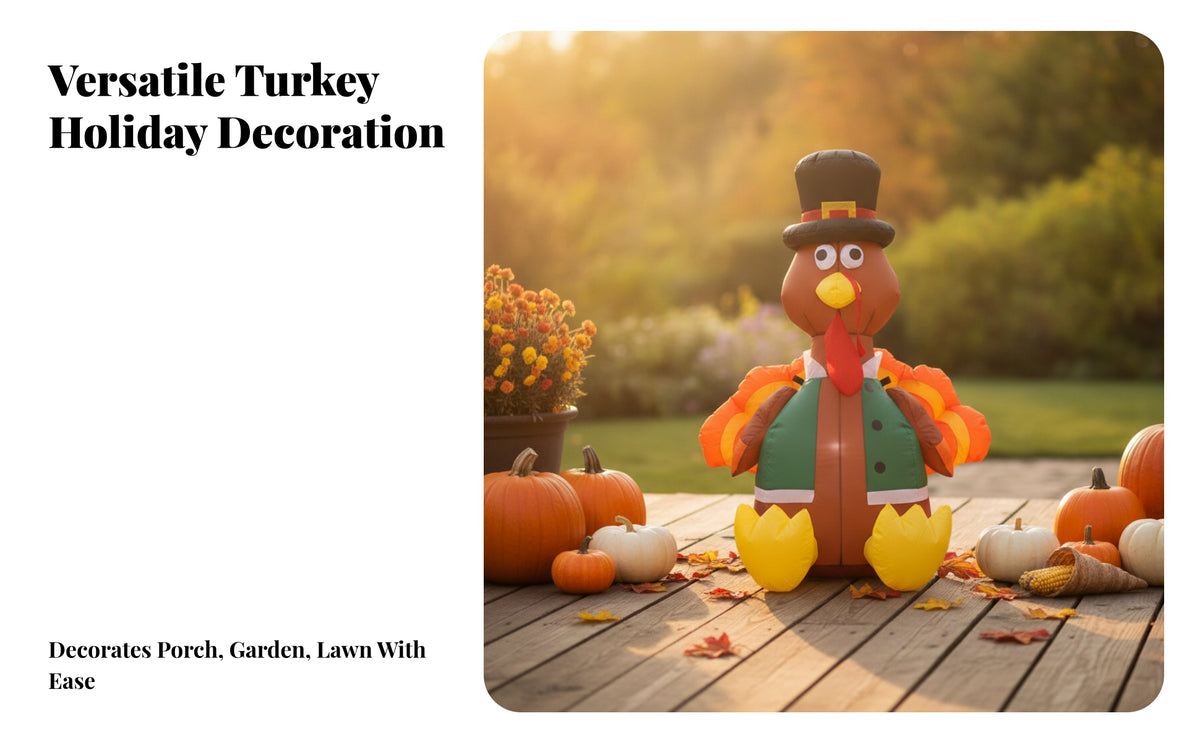 Oversized Inflatable Turkey with Top Hat | Festive Holiday Display, for Thanksgiving