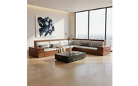 Walnut Wood Storage Sectional Two-Season-Season Use L-Shaped Wooden Sofa Water Resistant Material Chinese Design Sofa Set for Living Room