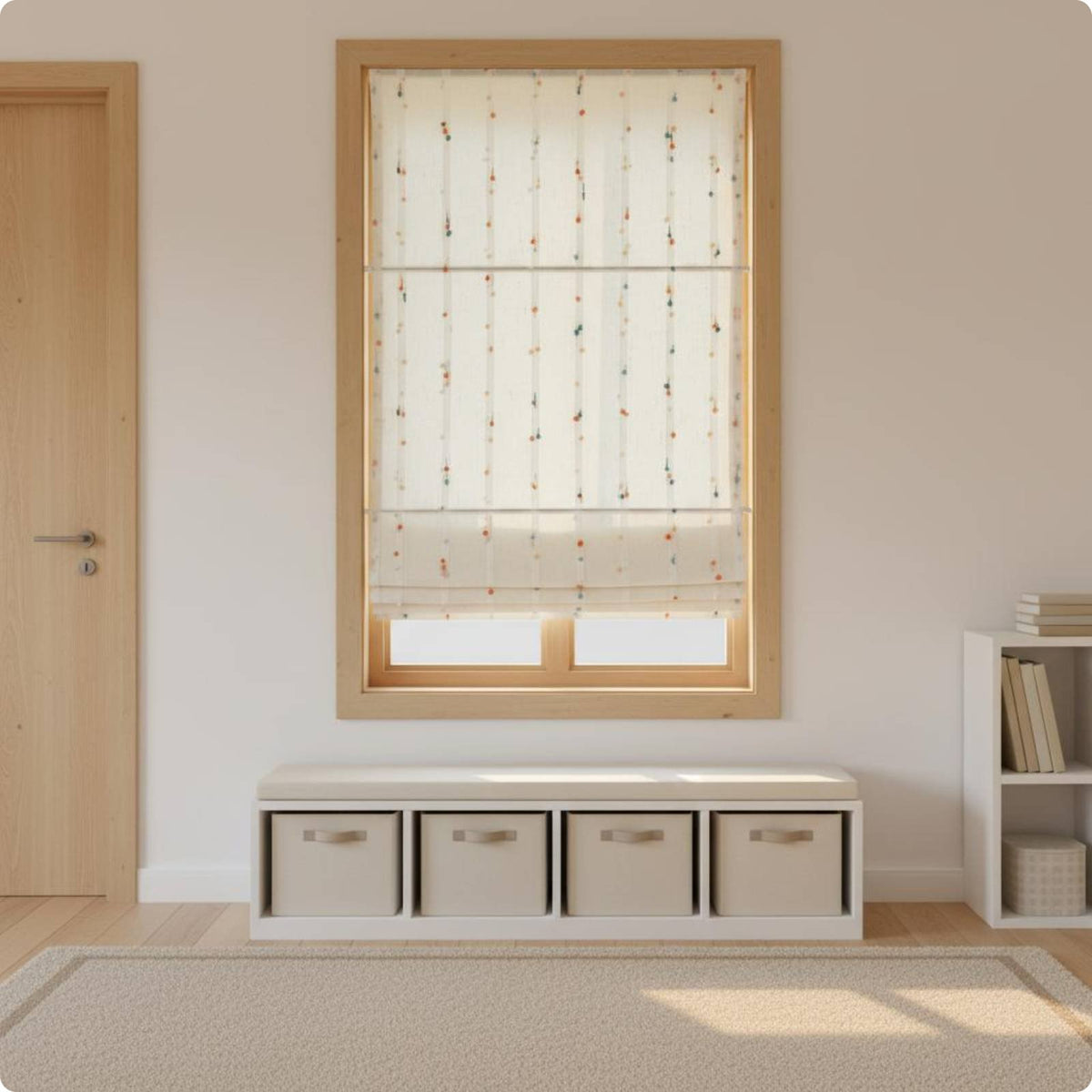 Decorative Tassel Curtain Light Blocking Blackout Roman Shade Easy to Install Window Treatment for Kids