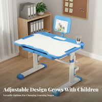 Adjustable Kids Study Desk Set Rounded Corners Height Adjustable Student Writing Table Non-Slip Foot Pads Kids Desk and Chair Set for Bedroom, Reading