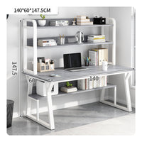 Study Table with Bookshelf Space-saving Office Desk Computer Workstation Storage Shelves Multi-tiered Hutch Steel Frame Suitable for Small Areas Dorm Room Bedroom
