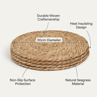 Round Woven Seagrass Placemat, Heat Resistant Table Mat for Home Cooks, Non Slip Coaster Pot Holder, 15 Inch Diameter