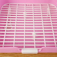 Pink Bunny Litter Tray with Splash Guard, Bunny Litter Box with Drawer and Removable Grate, 28x23x15cm Corner Pan for Small Animals