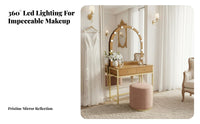Vanity Table with Lights Adjustable Lighting Makeup Desk with Lighted Mirror Spacious Tabletop Lighted Makeup Vanity Set for Women, Apartment, Closet