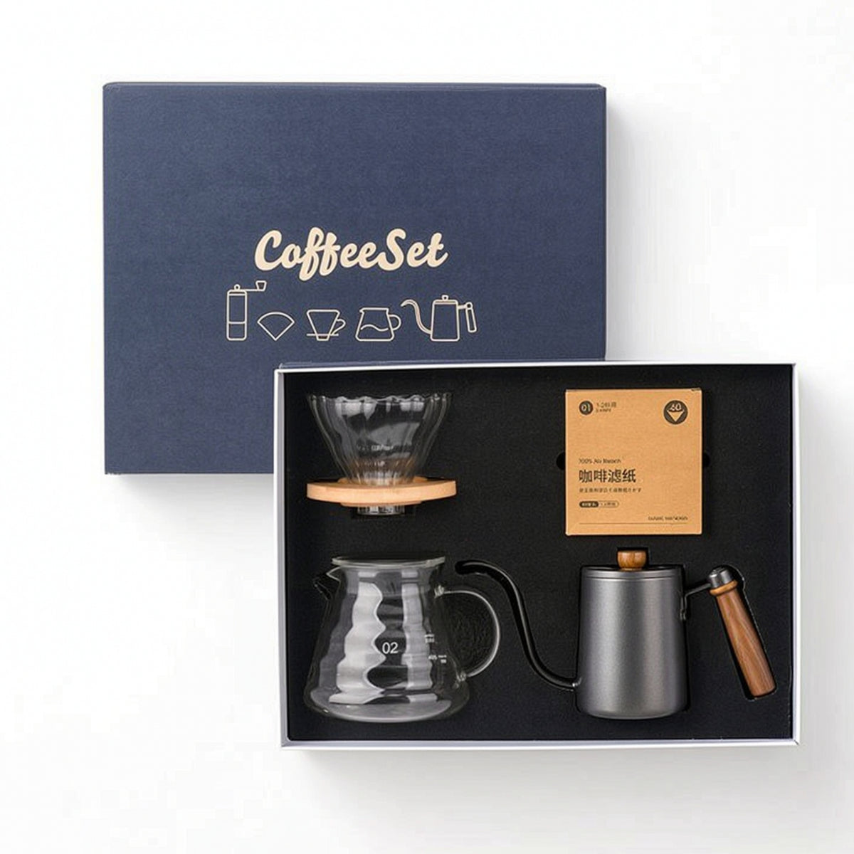 Pour over Kit with Kettle Manual Dripper with Wooden Hoop Gooseneck for Office