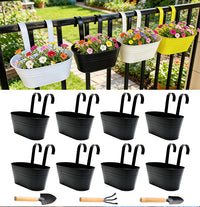 Rustic Iron Oval Hanging Flower Pot with Double Hooks for Fence