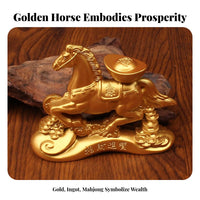 Chinese Astrological Horse Ornament Sand Gold Finish Chinese Astrological Horse Sculpture Metal Handmade Decor Decoration for Desktop, Office