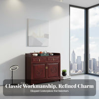Multi-Functional Wooden Tea Cabinet Long-Lasting Construction Solid Wood Console Cabinet Traditional Design Carved Wood Sideboard Intricate Carvings for Homeowners, Interior Decorators, Renters, Living Room, Office, Bedroom, Hallway