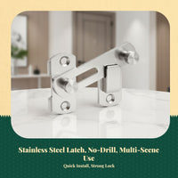 No-Drill Stainless Steel Hasp Latch, Security Door Lock, Easy Installation, Privacy Protection, kid protection, Push/Sliding Door Lock