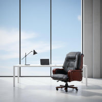 Padded Seat Leather and Wood Office Chair High Back Executive Chair for Executives, Study Room