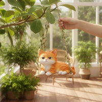 Whimsical Hanging Cat Ornament Cute Cat on Swing Adorable Decor Sculpted for Gardeners, Garden, Potted Plants, Patio, Balcony