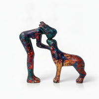 Human and Dog Statue Affectionate Dog Sculpture Warm for Pet Owners