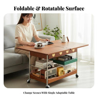 2-Tier Rolling Side Table Foldable Design 2-Tier Folding Trolley With Casters Multi-Functional for Apartment Dwellers