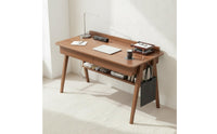 Solid Wood Legs Nordic Design Writing Desk Rounded Corner Design Student Desk with Bag Hook Minimalist Computer Table with Storage for Students, Bedroom, Study Room