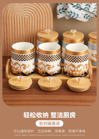 Nordic Luxury Ceramic Sealed Jar Set with Wooden Tray
