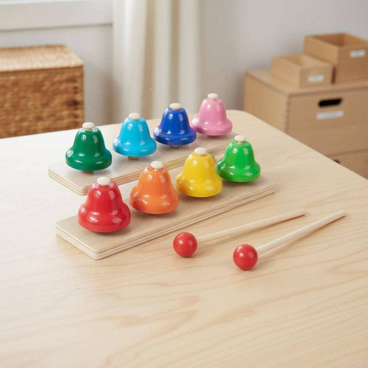 Early Learning 8 Tone Bell Set Educational 8 Note Handbell Set Color-Coded Notes Rainbow Percussion Bells Develops Movement Skills for Preschoolers, Toddlers, Beginners, Preschool, Music Class, Classroom, Playroom