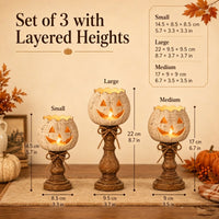 Vintage Pumpkin Candle Holder Set of 3 for Fall Decor