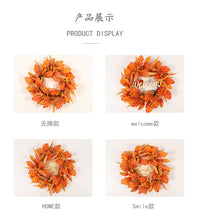 跨境万圣节秋季枫叶花环 塑料藤感恩节桉树叶挂件丰收节门饰花圈