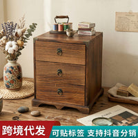 复古乡村风木质三抽屉办公室家庭书桌整理器桌面珠宝化妆品储物柜