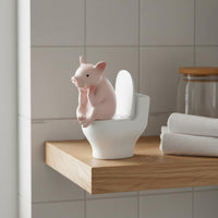 Miniature Pig Toilet Figurine Cartoon Design Pig on Toilet Glossy