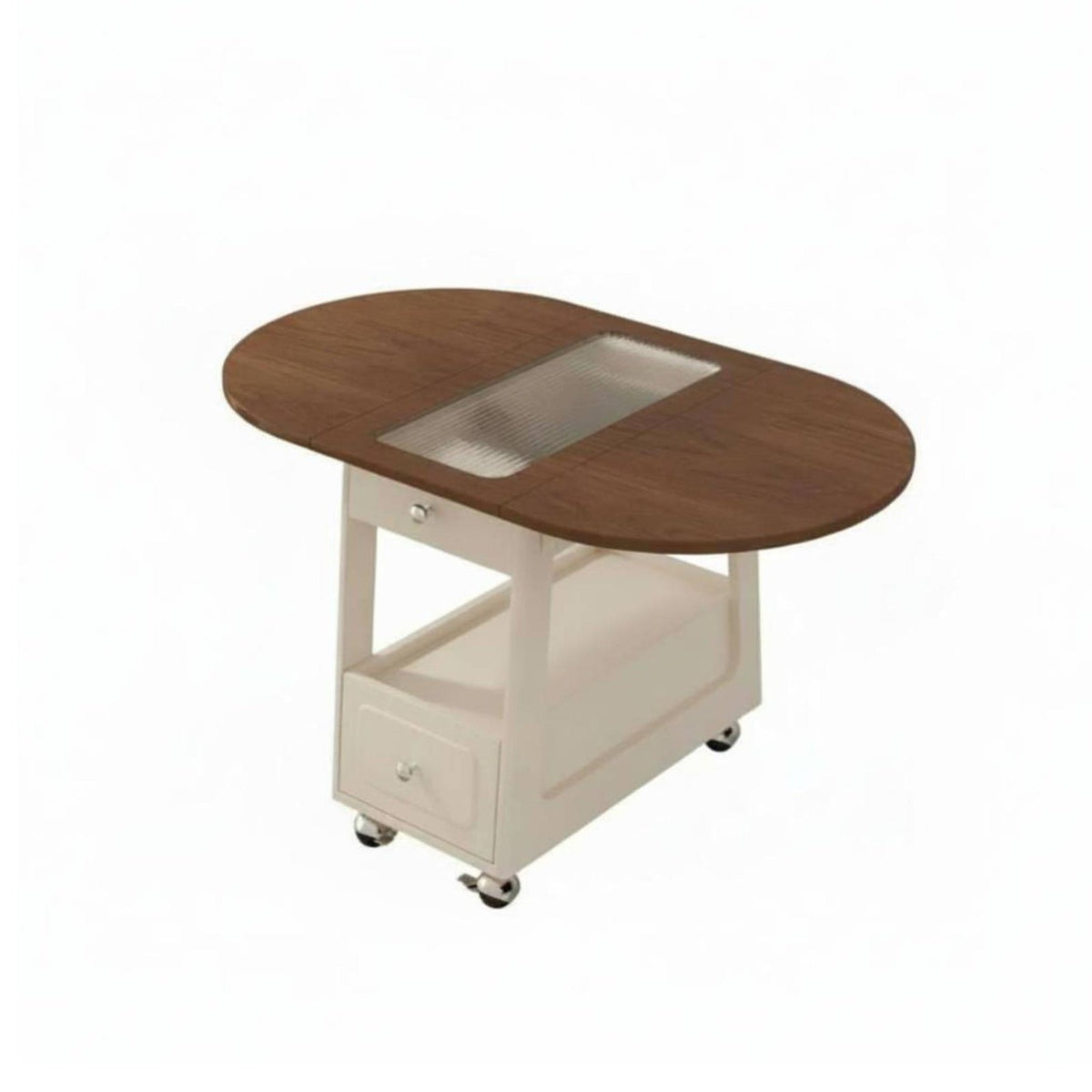 Round Rolling Storage Table Movable with casters Mobile Storage Table for Bedroom