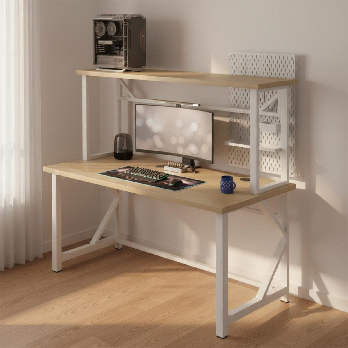 Computer Desk with Hutch Gaming Desk with Shelf Home Office Study Table Workstation Sturdy Steel Frame Intelligent Cable Management Suitable for Home Office Teen Bedroom Dorm Room Small Space