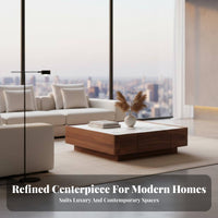 Italian design Design Square Coffee Table with Drawers Sintered Stone Top Living Room Furniture Two-Drawer Storage Minimalist Aesthetic for Homeowners, Families, Interior Designers, Lounge Area, Study