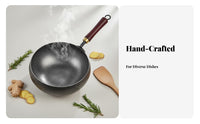 Hand Hammered Wok Uncoated Traditional Chinese Wok Stir-Fry Pan Heat-Resistant Handle Cookware Professional Grade for Chefs